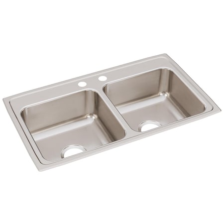 Elkay Lustertone Ss 33X19.5X7.6 Equal Double Bowl Drop-In Sink With Quick-Clip LRQ33192